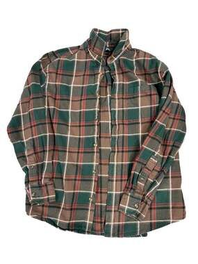 Eddie Bauer Men's Long Sleeve Plaid Flannel Button Down Shirt Green Brown XL